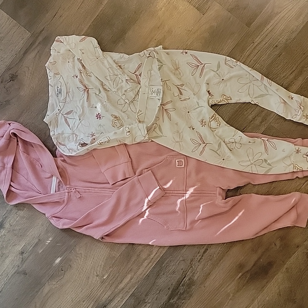 Pink Hooded Onesie and Floral Pajama Set